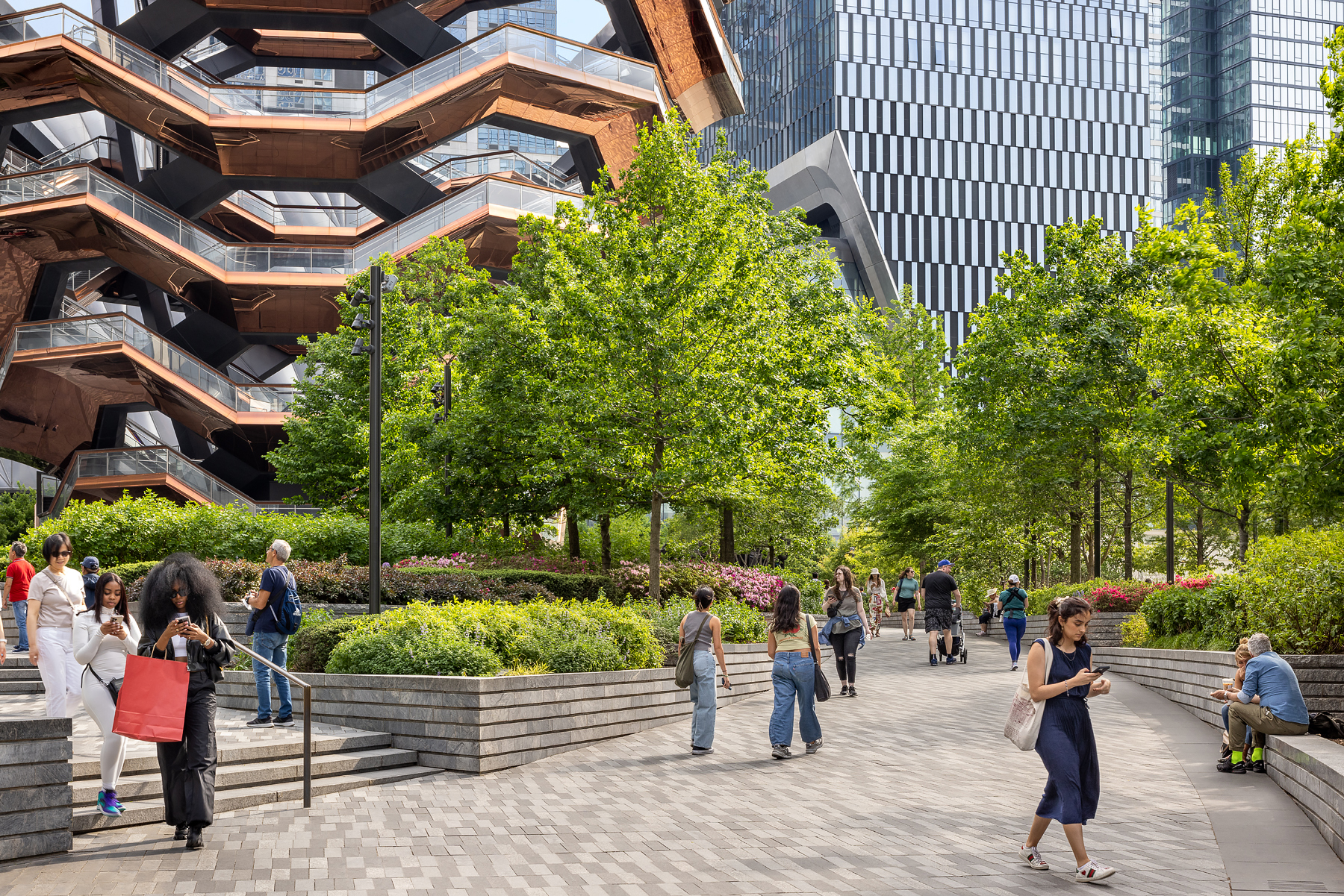The park setting that surrounds 35 Hudson Yards