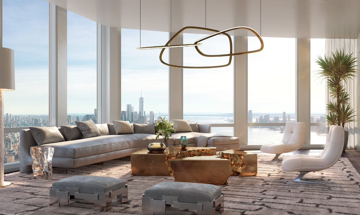 Living room with spectacular Hudson River views
